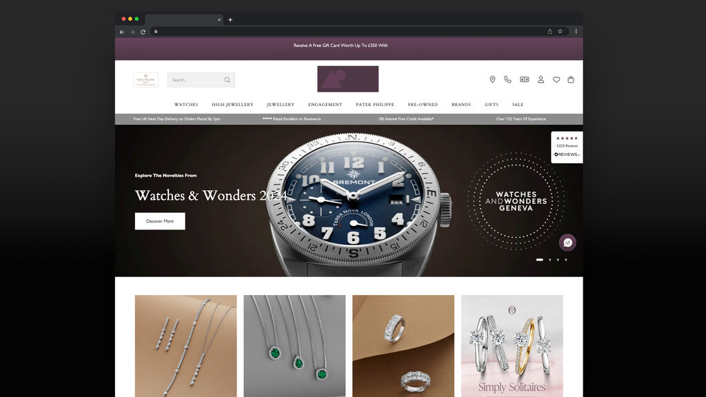 Product detail page layout for luxury jeweller